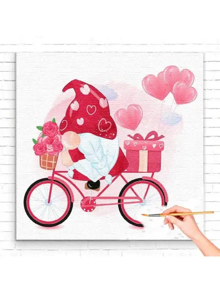 Живопись по номерам Картина по номерам Влюбленные гном на велосипеде Cute love