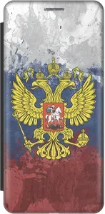 Чехол-книжка на Samsung Galaxy A7 (2017) / Самсунг А7 2017 с принтом "Герб и Флаг РФ" черный