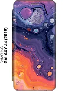 Чехол-книжка на Samsung Galaxy J4 (2018) с принтом "Фиолетовые разводы" золотой