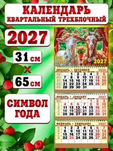 Календарь квартальный трехблочный на 2027 год с курсором (бегунком) Символ года "Красотки"