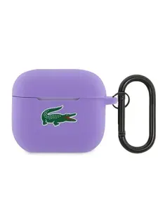 Чехол Lacoste Liquid silicone для наушников Apple Airpods 3 / кейс на наушники Аирподс 3 силиконовый с покрытием soft-touch, с карабином Croc Logo, сиреневый