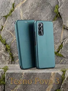 Чехол-книжка кожаная противоударная для Tecno Pova 3 , Зеленый