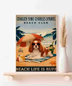 Кавалер-кинг-чарльз-спаниель, Beach Life N2, Плакат Акварель А3 ( 30х42 см. )