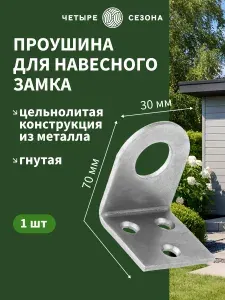 Проушина для навесного замка оцинкованная 30х70 мм 1 шт, петли для замка навесного, пробой ушко гнутое ЧЕТЫРЕ СЕЗОНА