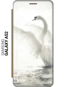 Чехол-книжка на Samsung Galaxy A52 / Самсунг А52 с 3D принтом "Лебедь" золотой