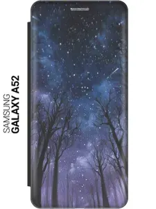 Чехол-книжка на Samsung Galaxy A52 / Самсунг А52 с 3D принтом "Ночной лес" черный
