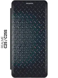 Чехол-книжка на Realme C25 / C25S / Рилми С25 / С25с с 3D принтом "Металлический лист" черный