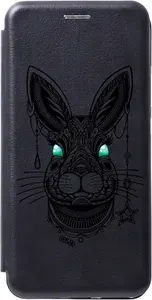 Чехол-книжка на Samsung Galaxy S22 Ultra / Самсунг С22 Ультра с 3D принтом "Grand Rabbit" черный