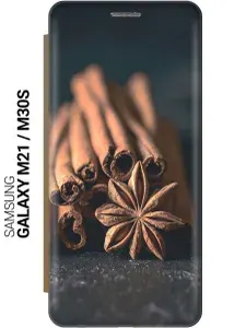 Чехол-книжка на Samsung Galaxy M21 / M30s / Самсунг М21 с 3D принтом "Корица" золотой
