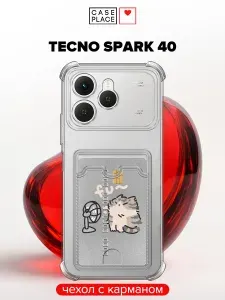 Чехол на Tecno Spark 40 (Текно Спарк 40) с карманом с котиками