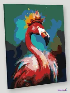 Картина по номерам на холсте с подрамником "Фламинго с короной", Раскраска 40x50 см, Птицы