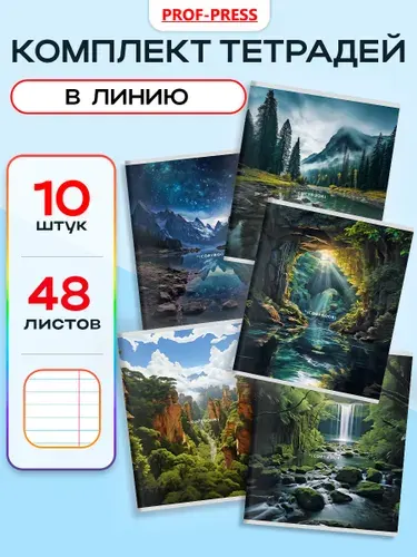 Тетрадь 48 листов в линию Prof-Press, набор 10 штук