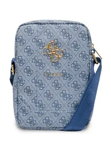 Сумка Guess 4G Bag для планшета 8" из экокожи с металлическим логотипом и широким регулируемым тканевым ремешком через плечо, голубая
