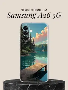 Чехол на Samsung A26 5G с принтом Озеро в хвойном лесу