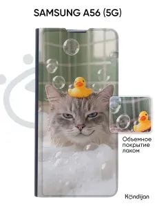Чехол на Samsung A56 5G с рисунком, противоударный с магнитом, черный с принтом МЫЛЬНЫЕ ПУЗЫРИ, с лаковым покрытием / Самсунг Галакси А56
