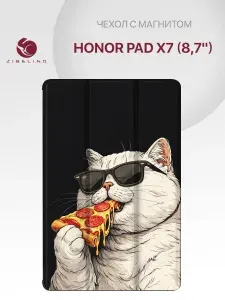 Чехол на Honor Pad X7 (8.7") с рисунком, с магнитом, черный с принтом КОТОПИЦЦА / Хонор Пад Х7 8.7