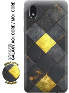 Силиконовый чехол на Samsung Galaxy A01 Core / M01 Core с принтом "Черно-золотая плитка" прозрачный