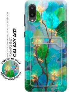 Силиконовый чехол на Samsung Galaxy A02 с принтом "Зелёная симфония природы" с карманом для карты