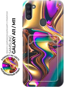 Силиконовый чехол на Samsung Galaxy A11 / M11 с принтом "Золотистая абстракция" с карманом для карты
