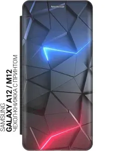 Чехол-книжка на Samsung Galaxy A12 / M12 с принтом "Графитовые грани" черный