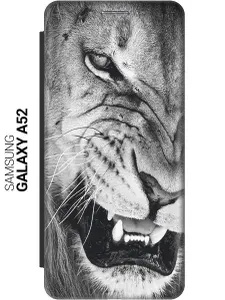 Чехол-книжка на Samsung Galaxy A52 / Самсунг А52 c принтом "Скалящийся лев" черный