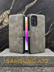 Чехол книжка для Samsung Galaxy A72 кожаный с магнитной застежкой / Самсунг Галакси А72 с хлястиком / flip с функцией подставки , Серый