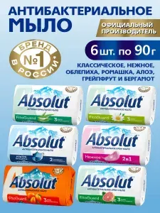 Мыло твердое туалетное ABSOLUT, антибактериальное, набор микс №1, 6 шт. по 90 гр.