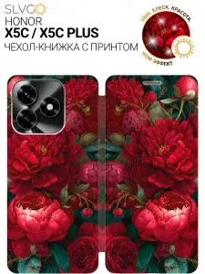 Чехол-книжка на Honor X5c / X5c Plus с принтом Царство красных пионов, bkg