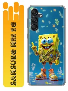 Чехол для Samsung Galaxy M55 с принтом Спанч боб Спанчбоб на Самсунг Галакси М55