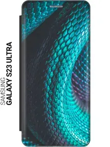 Чехол-книжка на Samsung Galaxy S23 Ultra, Самсунг С23 Ультра c принтом "Змеиная кожа"