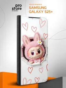 Чехол на Samsung Galaxy S25+ / Самсунг Галакси С25+ с рисунком Лабубу и сердечки