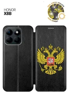 Чехол-книжка на Honor X8b с принтом "Двуглавый орел" черный