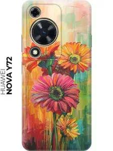 Силиконовый чехол на Huawei nova Y72 с принтом "Герберы гуашью"