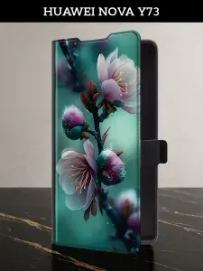 Чехол-книжка на Huawei Nova Y73 (Хуавей Нова Y73) с картой с цветочками