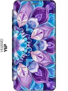 Чехол-книжка на Huawei Y6P с принтом "Фиолетовый колейдоскоп" золотой