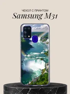 Чехол на Samsung M31 с принтом Ниагарский водопад с радугой
