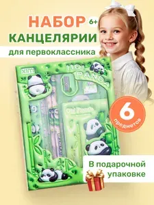Канцелярский набор подарочный для девочкек и мальчиков в школу Panda зеленый