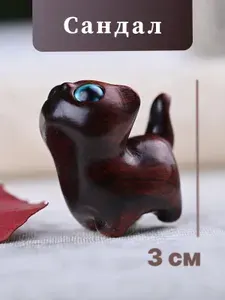 Фигурка котика из сандалового дерева для интерьера, черный с голубыми глазами