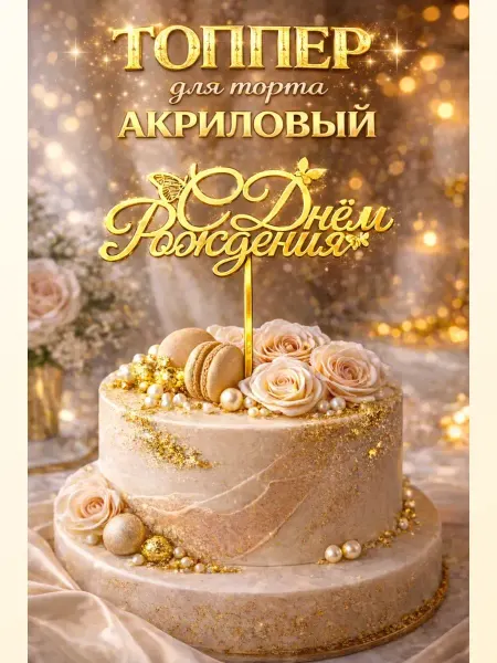 Малиновый Шмель Топпер С Днем Рождения