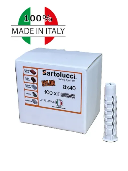 Дюбель нейлоновый универсальный FZTASS08 8х40 (100 шт.) Bartolucci Fixing System