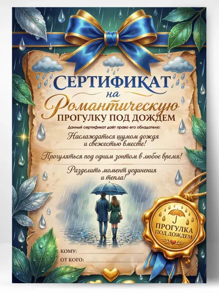 Сертификат подарочный - На Романтическую прогулку под дождем
