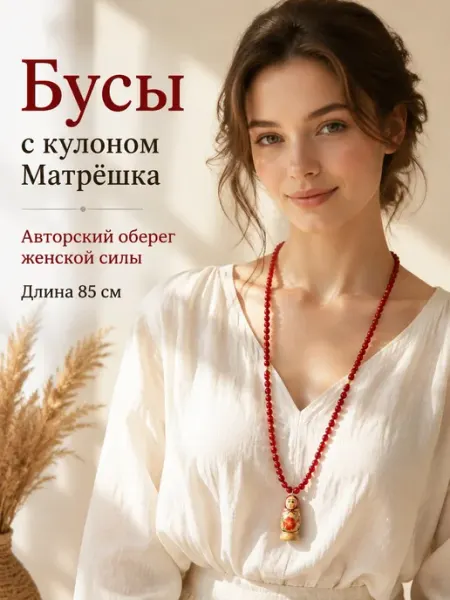 Колье сотуар 85 см матрешка в русском стиле