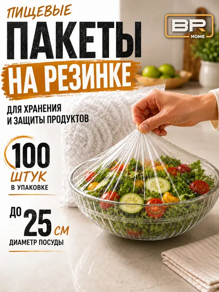 Пищевые пакеты крышки на резинке для хранения еды для кухни Best Room 100 шт
