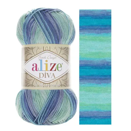 Пряжа DIVA BATIK Alize - 1767 (джинс/син.бир/зел.бир) - 1 моток, 100% микрофибра, (100г, 350м) нитки для вязания