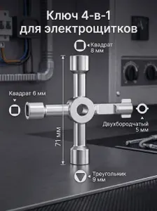 Универсальный ключ для электрошкафов 4 в 1: треугольный и квадратный ключ для электрощитов, лифтов, сантехники, из углеродистой стали, серебристый, 71x71 мм