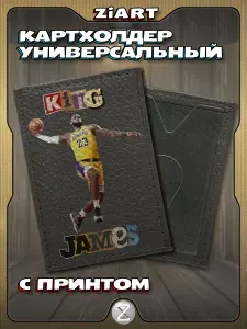 Чехол для карт кожаный (картхолдер), визитница ZiART (Леброн Джеймс 1) для банковской карты, проездного, пропуска, ОМС, прав, асфальтового цвета