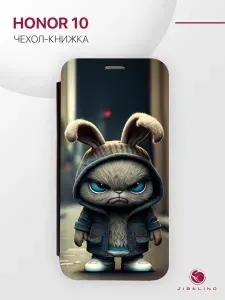 Чехол для Honor 10 с рисунком, защитный, противоударный, с магнитом, черный с принтом ЗЛОЙ ЗАЯЦ / Хонор 10