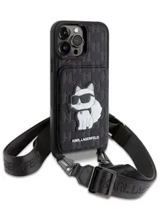 Чехол Karl Lagerfeld PU Crossbody cardslot на Apple iPhone 13 Pro Max / для Айфон 13 Про Макс из экокожи с ремешком через плечо, с карманом для карт, с нашивкой NFT Choupette, черный
