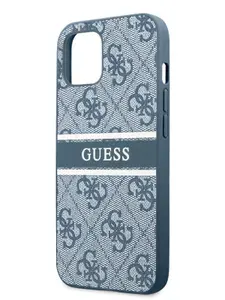 Чехол Guess PU leather на iPhone 14 Plus / для Айфон 14 Плюс, с защитой камеры, со вставкой из экокожи, с принтом 4G, синий