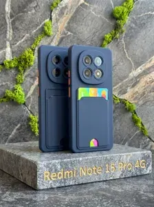 Чехол противоударный с отделением для пластиковых карт на Redmi Note 15 Pro 4G с защитой камеры,Cardholder case , Синий